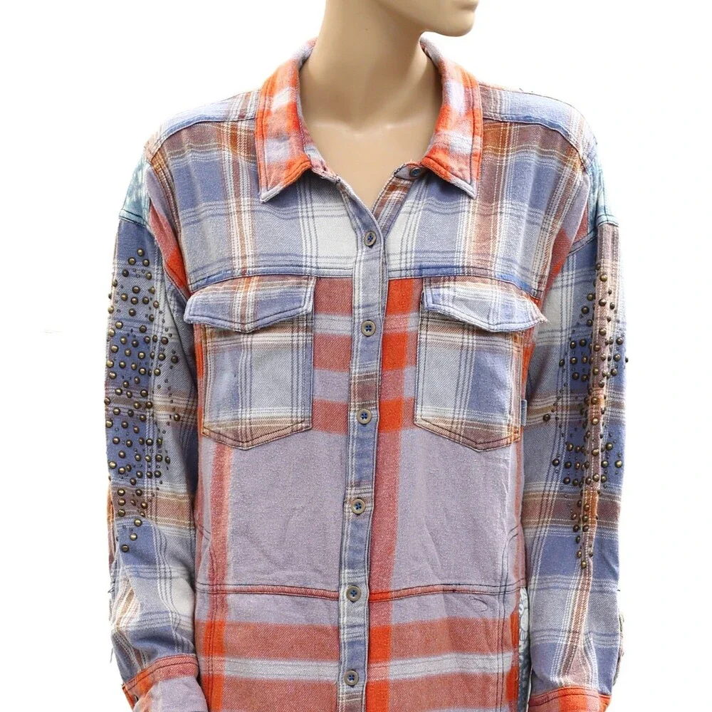 Free People We The Free Flannel Painted Hills Maxi Shirt Top Oversized S 285336